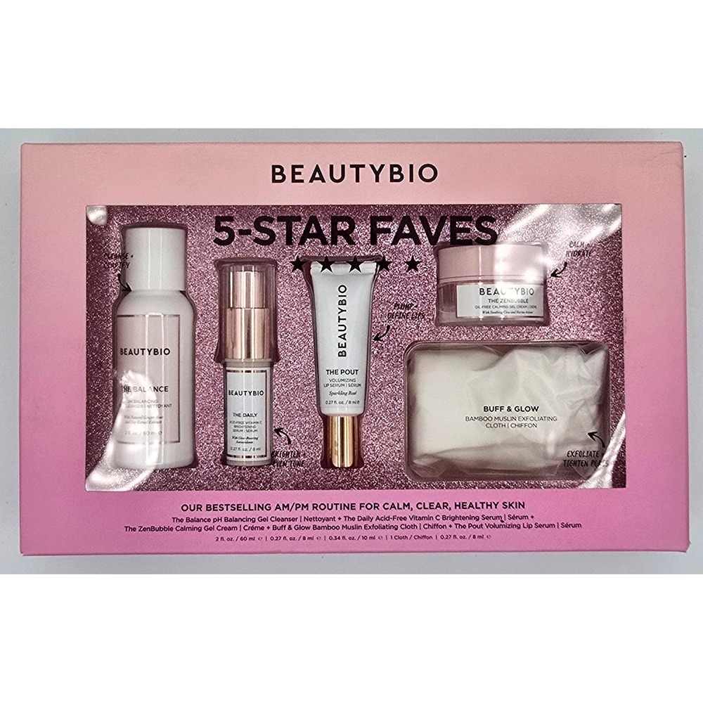 BeautyBio 5-Star Faves Skincare Set Vitamin C Serum ZenBubble Gel Cleanser Pout